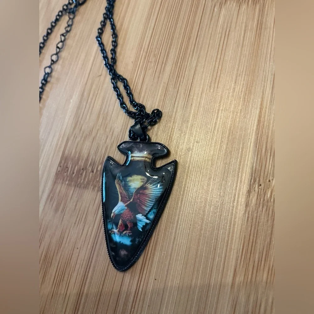 Arrowhead Pendant Necklace with Eagle Design